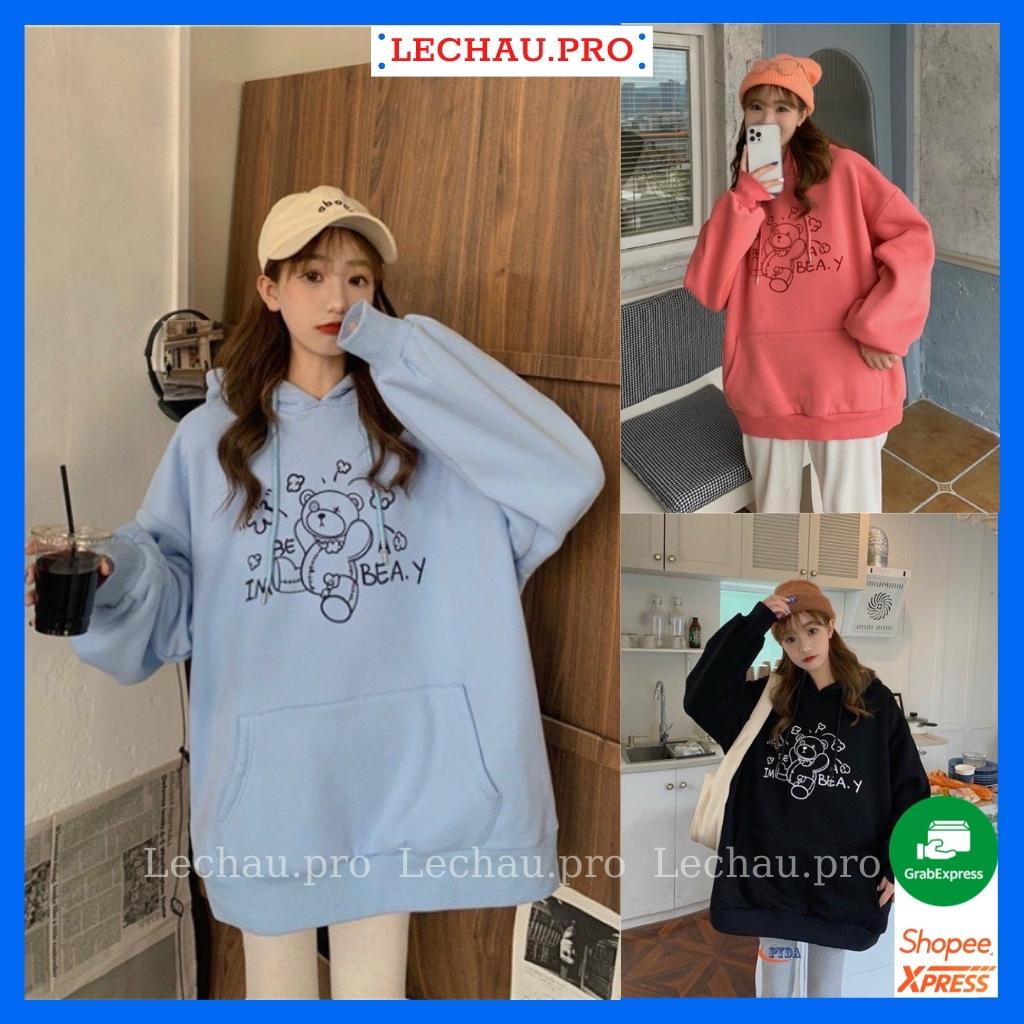 Áo hoodie nỉ unisex form rộng ulzzang AHD4 LECHAU hottrend nam nữ phong cách street style giá rẻ đẹp