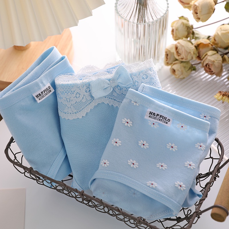 Quần Lót Cotton Màu Xanh Dương Đính Nơ Dễ Thương Phong Cách Nhật Bản Cho Nữ