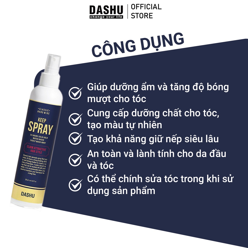 Chai Xịt định hình Dashu Classic Hardwire Keep 250ml