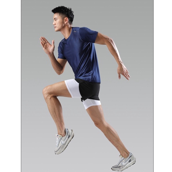 Quần đùi tập gym thể thao, quần short đùi 2 lớp, Quần chạy bộ nam chất - Running C012