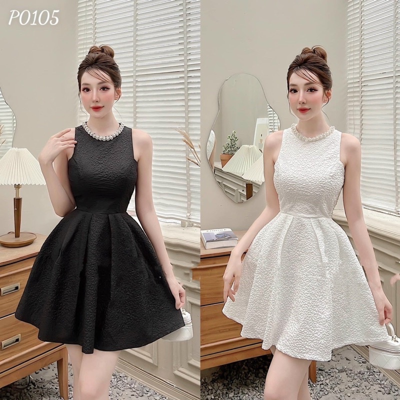 Đầm dự tiệc siêu sang chảnh chất gấm đính hạt ngọc Nanvy BT160