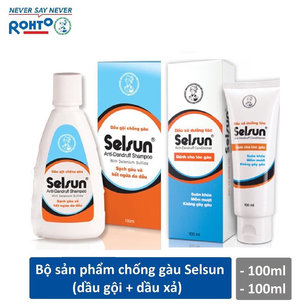 Bộ sản phẩm chống gàu Selsun (Dầu gội chống gàu Selsun 100ml + Dầu xã dưỡng tóc Selsun 100ml