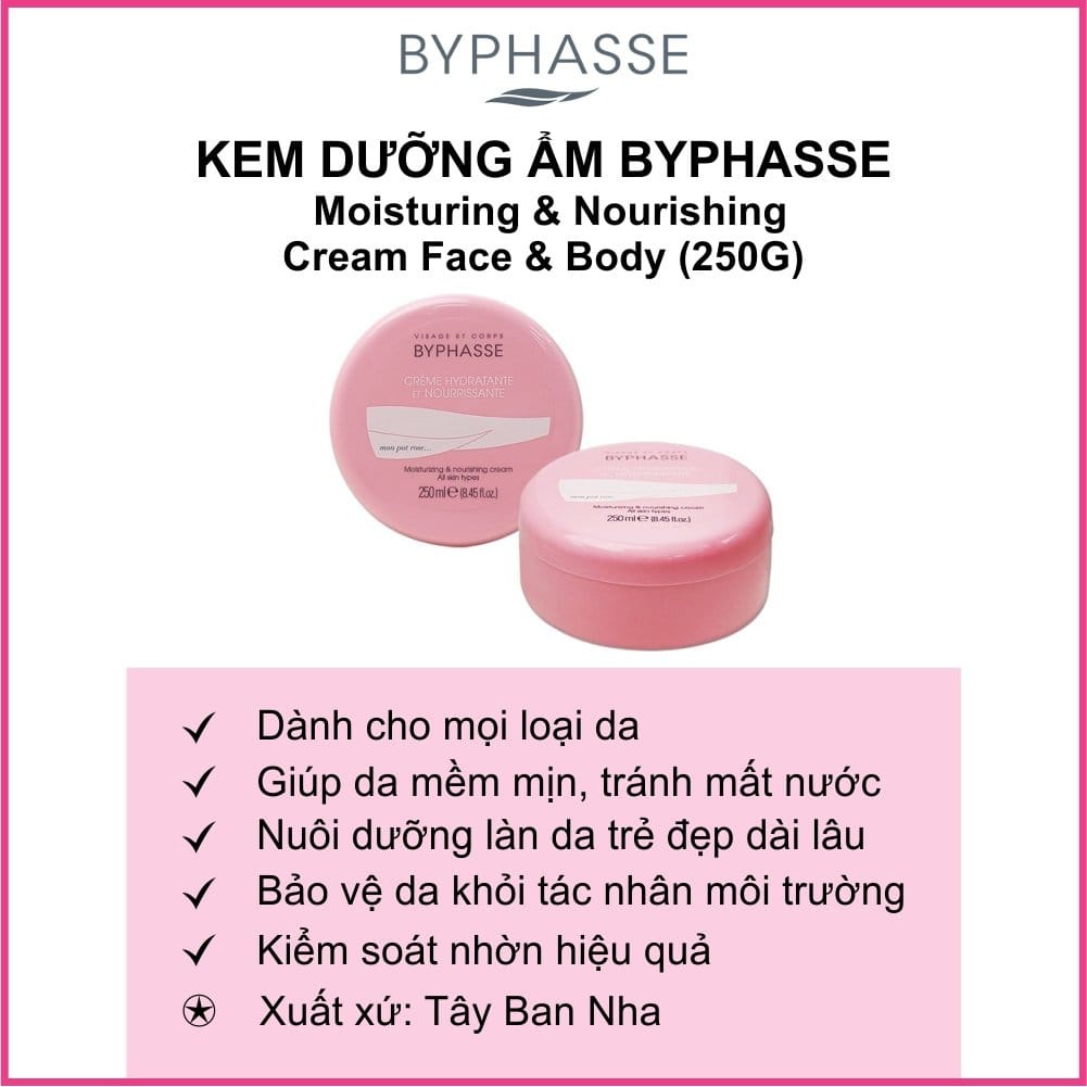 [DATE 07/2023] Bơ dưỡng thể mềm mịn, mướt da Byphasse Moisturing &amp; Nourishing Cream Face &amp; Body 250ml (Tây Ban Nha)