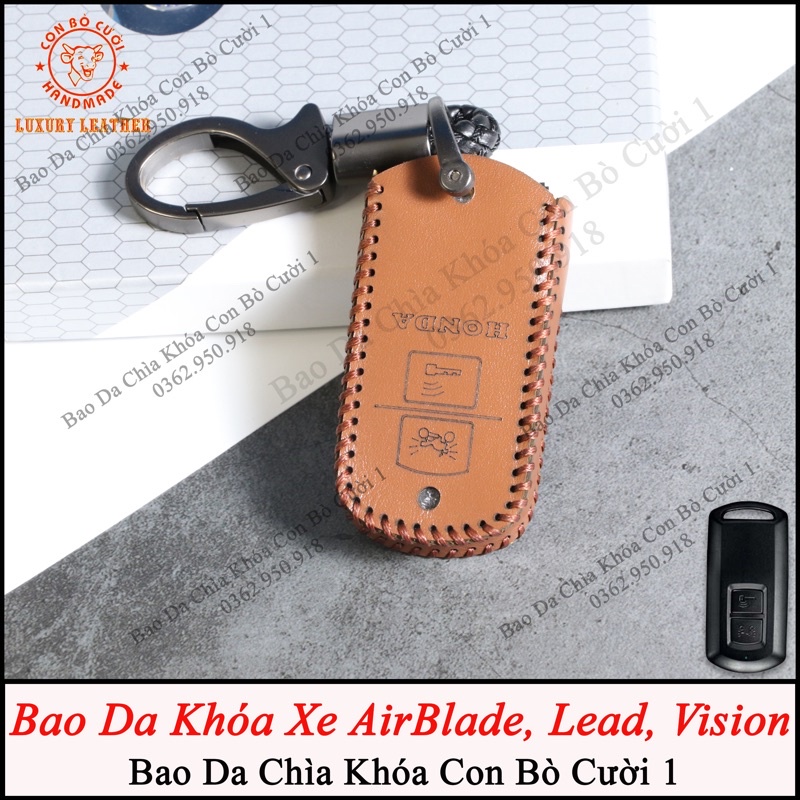 Bao Da Chìa Khóa Air Blade, Vision, Lead, Vario, Da Bò Nhập Khẩu ITALIA, Khắc Tên + Số ĐT Chủ Xe