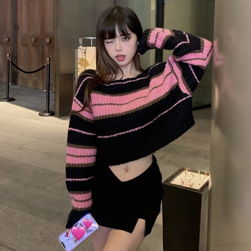 Áo Sweater Dệt Kim Cổ Tròn Dáng Rộng Thiết Kế Ngọt Ngào Cho Nữ