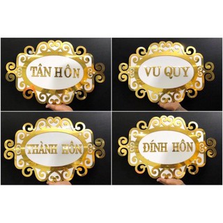 Bảng Alu gương vàng Vu Quy, Tân Hôn, Đính Hôn, Tân Hôn kích thước ngang 35cm, 40cm, 55cm. có làm theo yêu cầu
