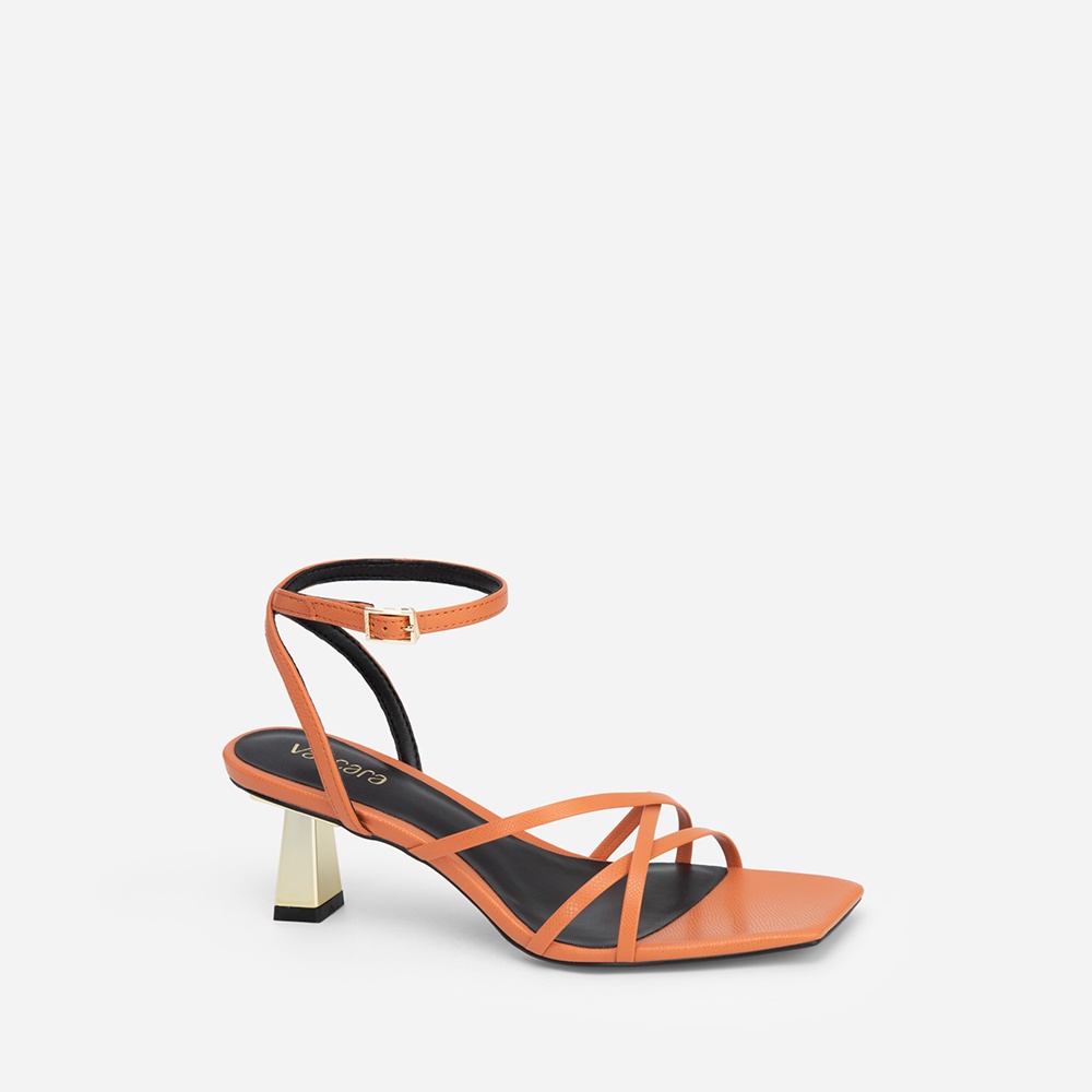 Vascara Giày Sandal Ankle Strap Vân Da Kỳ Đà SDN 0698 Màu Cam Đậm