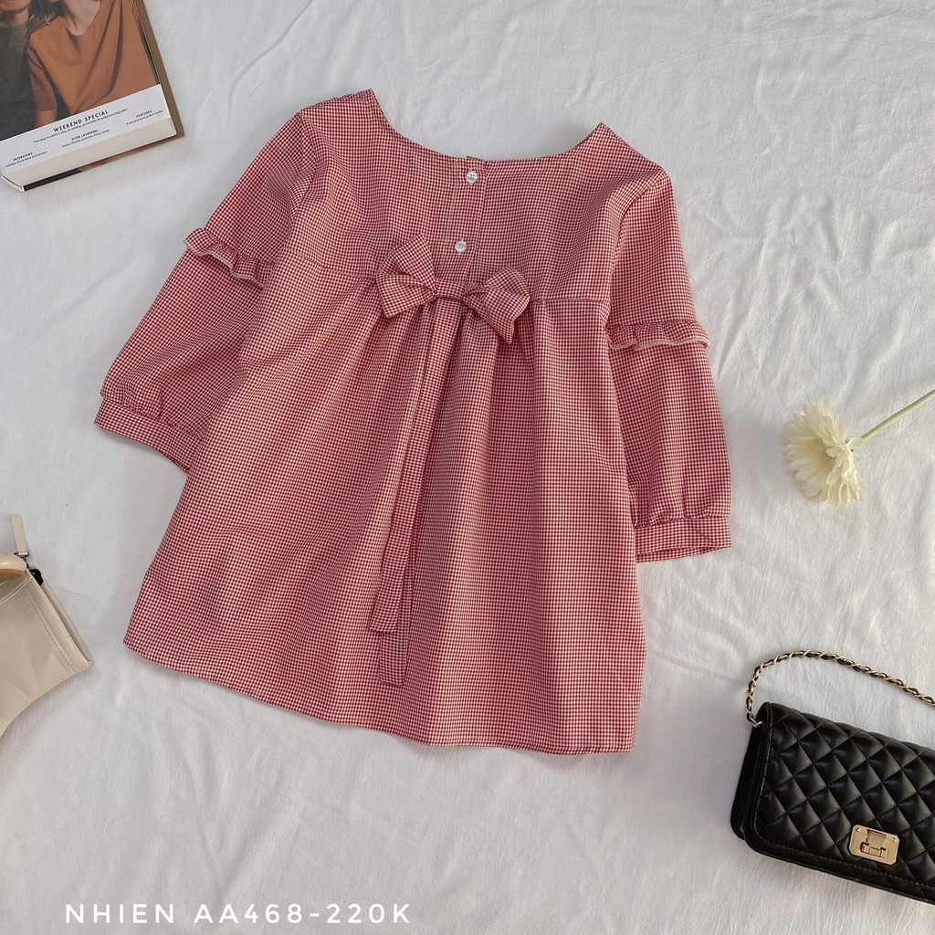 Áo babydoll nữ NHIENVINTAGE hoa nhí nơ lưng AA468