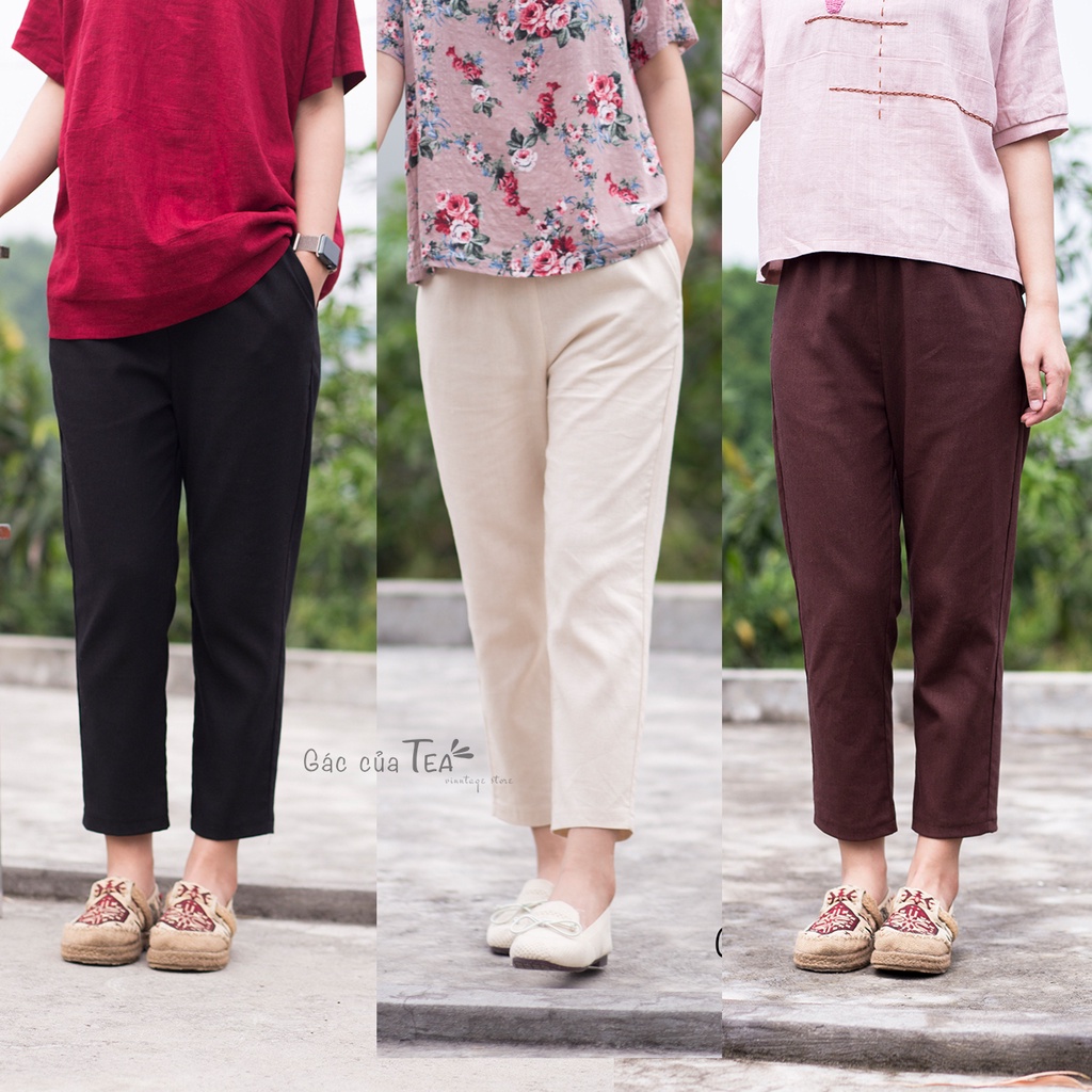 Quần linen nữ, quần baggy nữ lưng thun tk by Gác của Tea, có sẵn đủ size 40-70kg