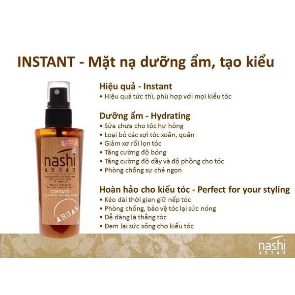 Xả khô (xịt dưỡng) Nashi Argan Instant Mask Styling 150ml nhỏ gọn, hiệu quả trong việc dưỡng tóc hư tổn