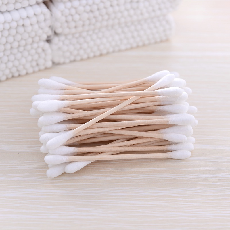 Tăm bông 2 đầu dùng vệ sinh cá nhân, ngoáy tai, tăm bông thân gỗ thân thiện môi trường (túi 100pcs)