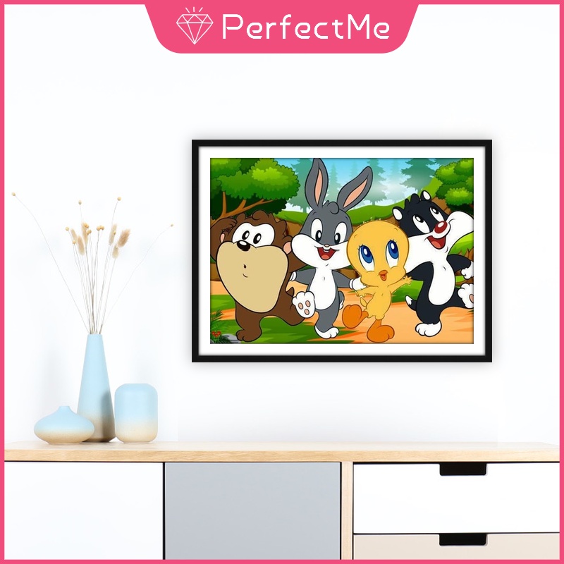 Bộ tranh đính đá 5D họa tiết hoạt hình mèo và chuột độc đáo kích thước 40X30cm DIY dùng trang trí nhà cửa