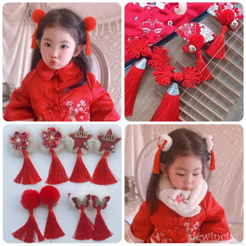 Kẹp tóc đính nơ hình bông hoa phong cách Trung Hoa xinh xắn cho bé gái