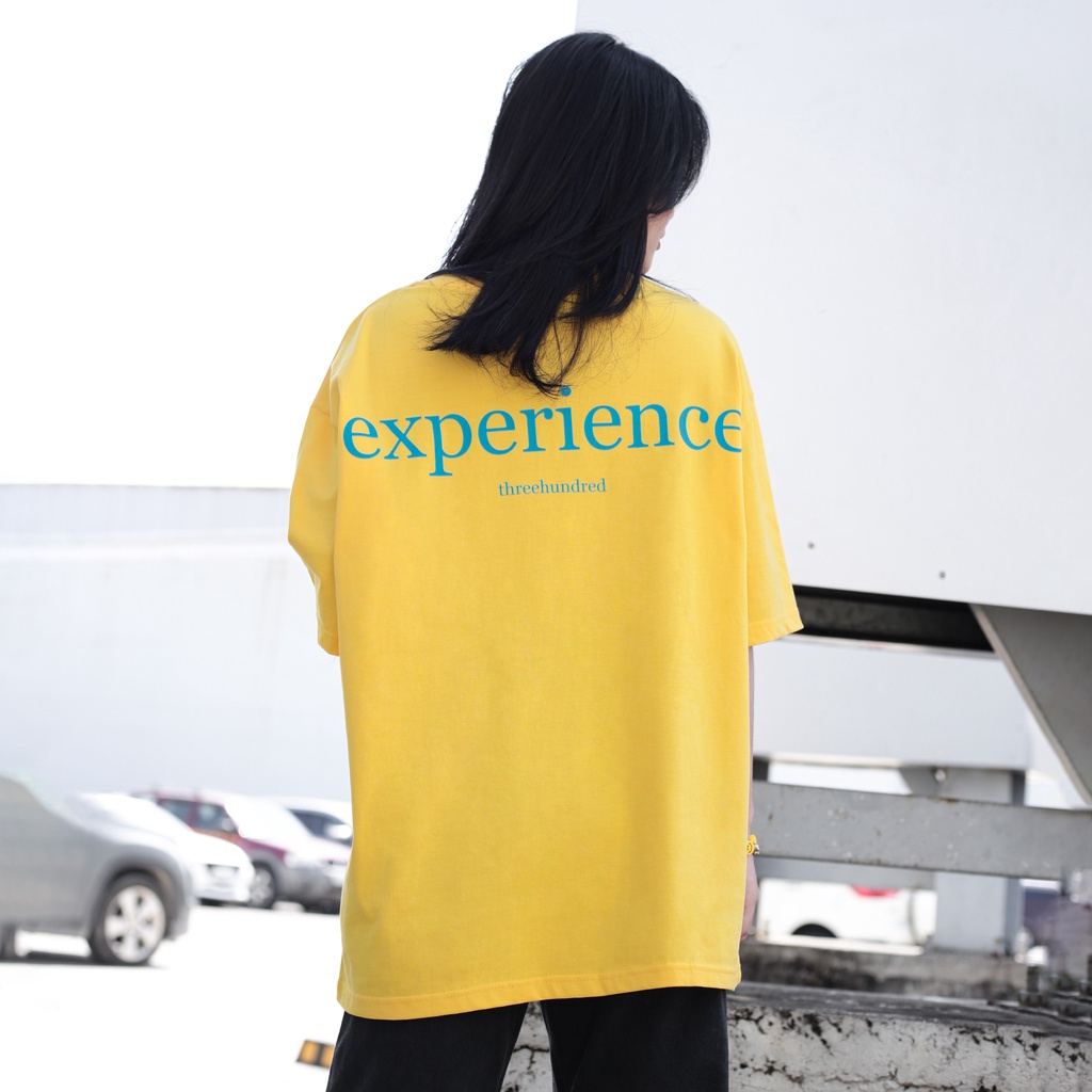 Áo Thun Vàng In Chữ Experience Màu Xanh Chất Liệu 100% Cotton Form Rộng Thoải Mái Unisex Nam Nữ