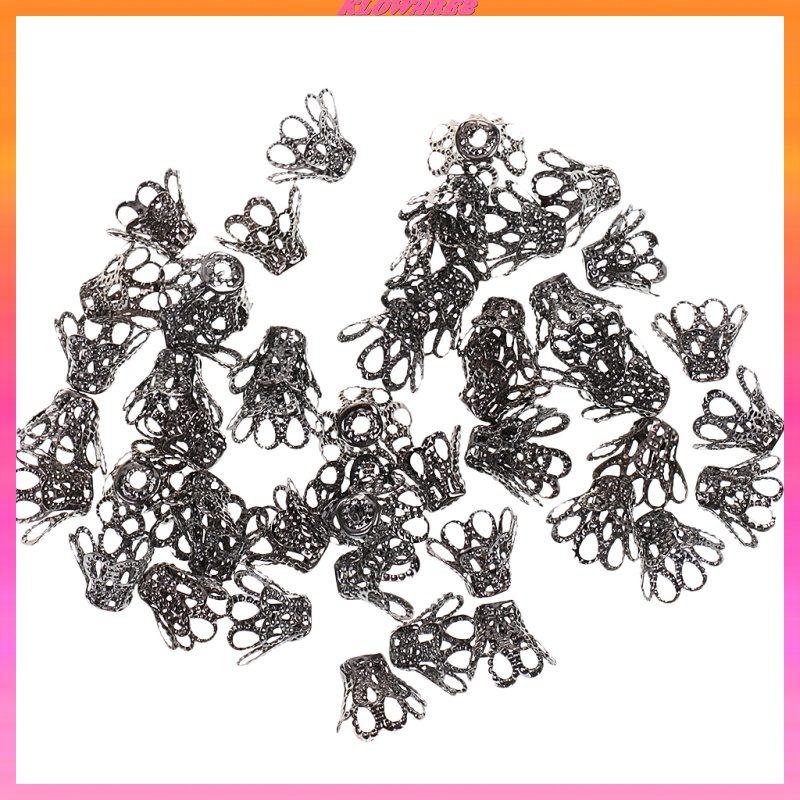 [KLOWARE2]50 Silver Plated Filigree Flower Cone Bead Caps DIY Jewellery Findings Craft