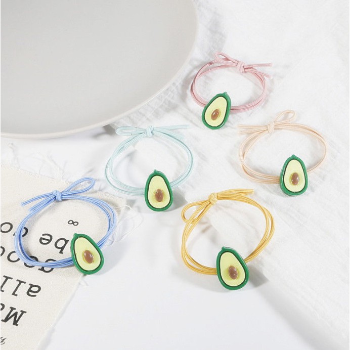 Combo 10 Dây THUN Cột Tóc Đính Hình TRÁI BƠ Style Hàn Quốc