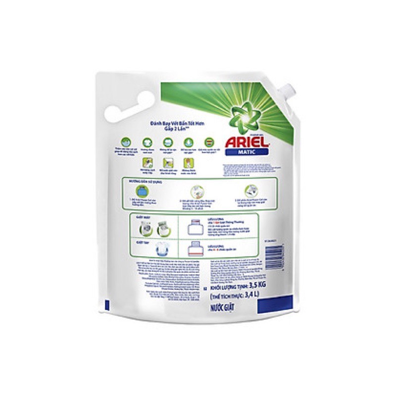 Combo 2Tui Nước Giặt Ariel Đậm Đặc Sạch Cực Nhanh 3,5kg(Xanh Lá)