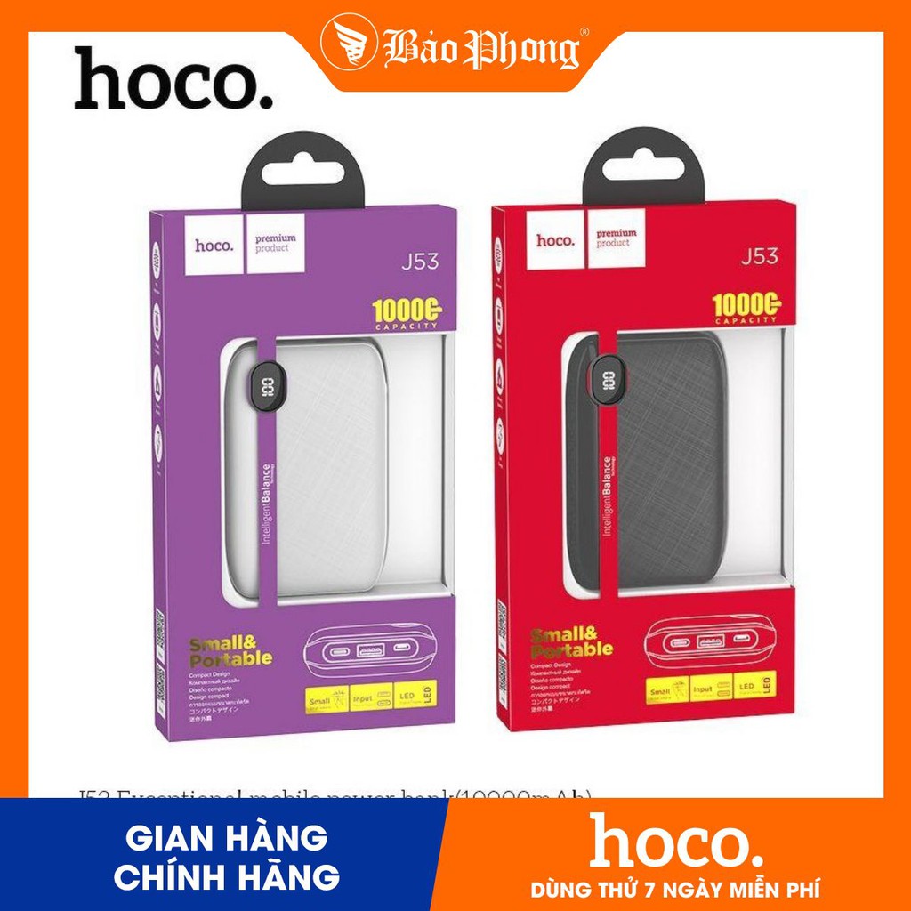 Pin sạc dự phòng Hoco J53 10000mAh màn hình LCD Dành cho điện thoại i-Phone iP Huawei Samsung Oppo Realme