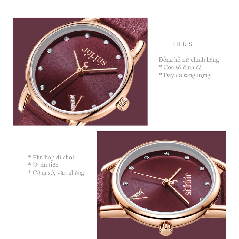 CHÍNH HÃNG Đồng hồ nữ DW04 Juli Hàn Quốc dây da kiểu dáng hiện đại (nhiều màu)