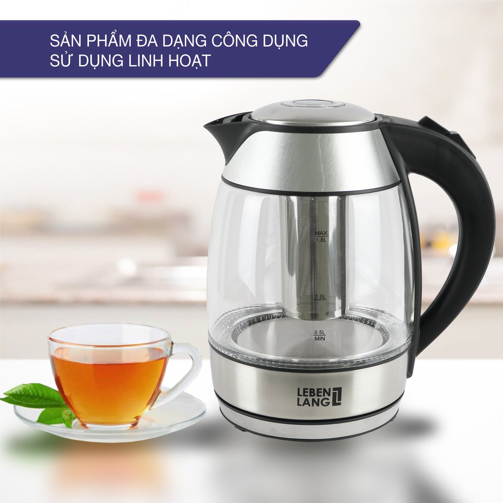 [GIÁ SỈ] Ấm đun siêu tốc bình siêu tốc thủy tinh của Đức LEBENLANG 1.8L