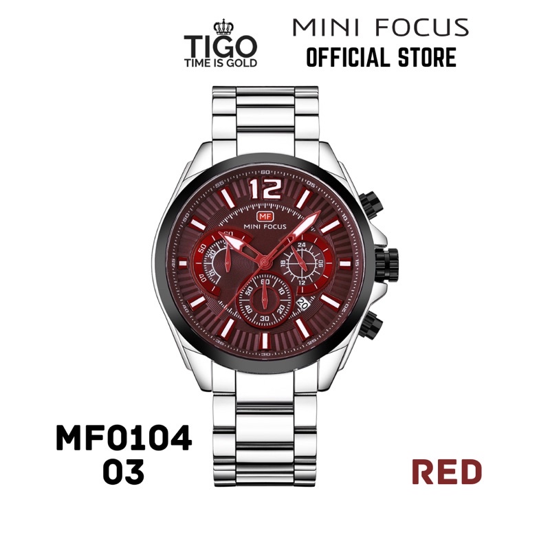 Đồng Hồ Nam Đeo Tay Chính Hãng MINI FOCUS MF0104G.03 Dây Thép Mặt Đỏ Viền Thép Không Gỉ Đẹp Cao Cấp - Có Quà Tặng