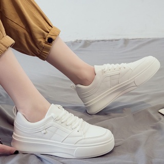 Giày thể thao nữ DMY kiểu dáng Basic, Sneakers da trơn đế độn 3 phân