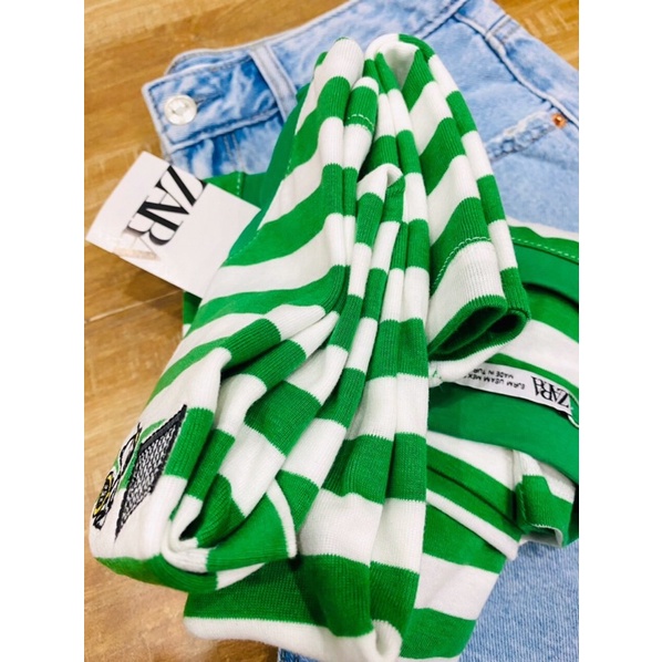 ÁO THUN SỌC XANH LÁ THÊU SNOOPY