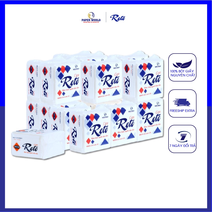 [Combo 10-20] Khăn giấy vuông Napkin ROTO CARE | Thế Giới Giấy | 100% bột giấy nguyên sinh | Gói 102 tờ | RTC102.