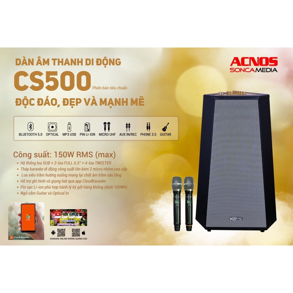 Loa tháp karaoke Acnos Cs500 - Mẫu loa 360 mới HOT nhất 2022. Âm thanh mạnh mẽ uy lực tiếng ca hay - di động thuận tiện