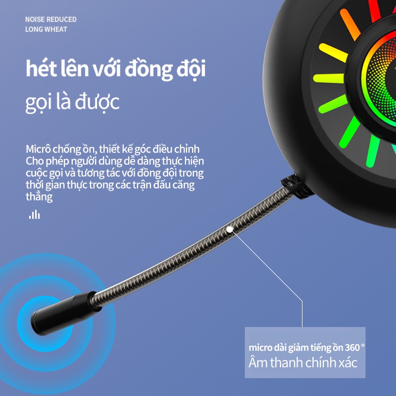 Tai nghe gaming  headphone H300 RGB phát sáng  chơi game màng bass kim lọai  âm thanh trầm kèm microphone