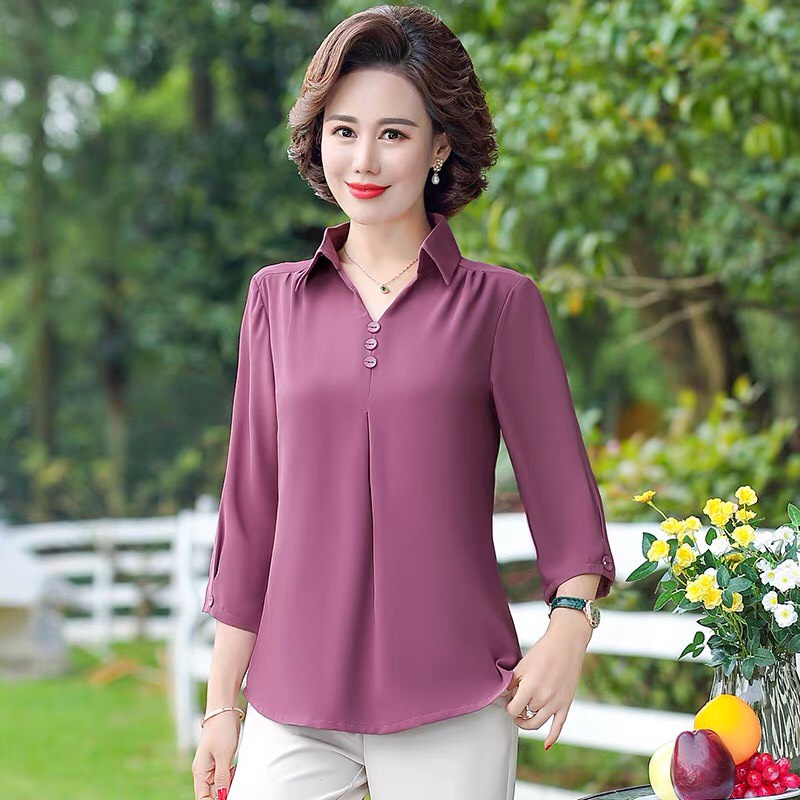 Áo Sơ Mi Nữ Trung Niên A85 - Áo kiểu trung tuổi U40 U50 cho mẹ thời trang mùa hè Đẹp sang trọng cao cấp Bigsize giá rẻ