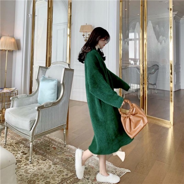 Áo cardigan len lông thỏ dài