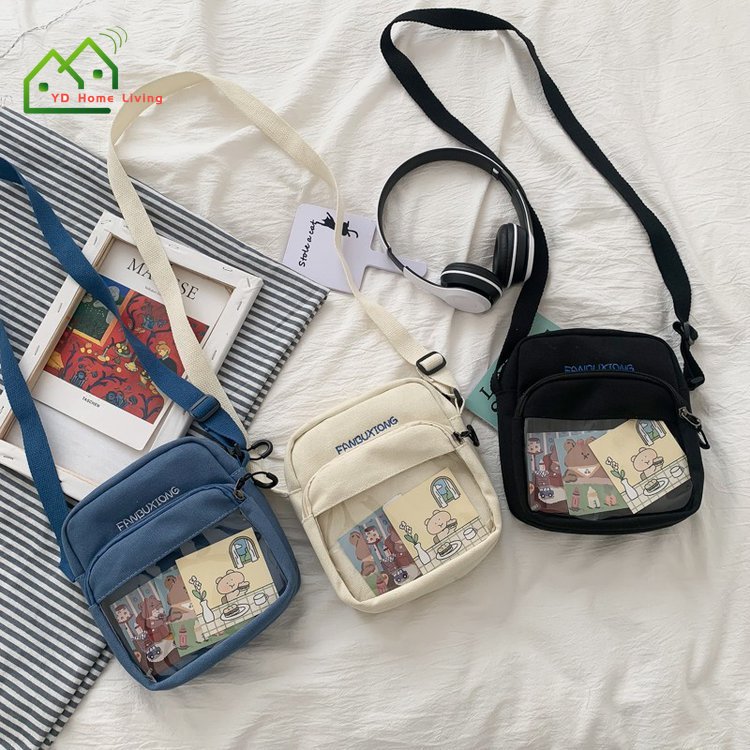 Túi vải canvas đeo chéo thêu chữ phong cách cổ điển dễ thương