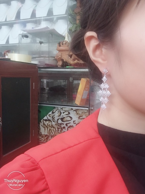 Khuyên tai bạc thật mẫu vàng trắng full đá nhân tạo cao cấp hình rô