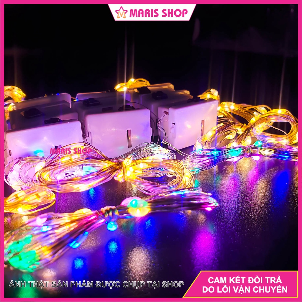 Dây đèn LED đom đóm Fairylight CÓ SẴN PIN dài 2m trang trí Noel hang đá, Giáng Sinh và trang trí Tết nhiều màu