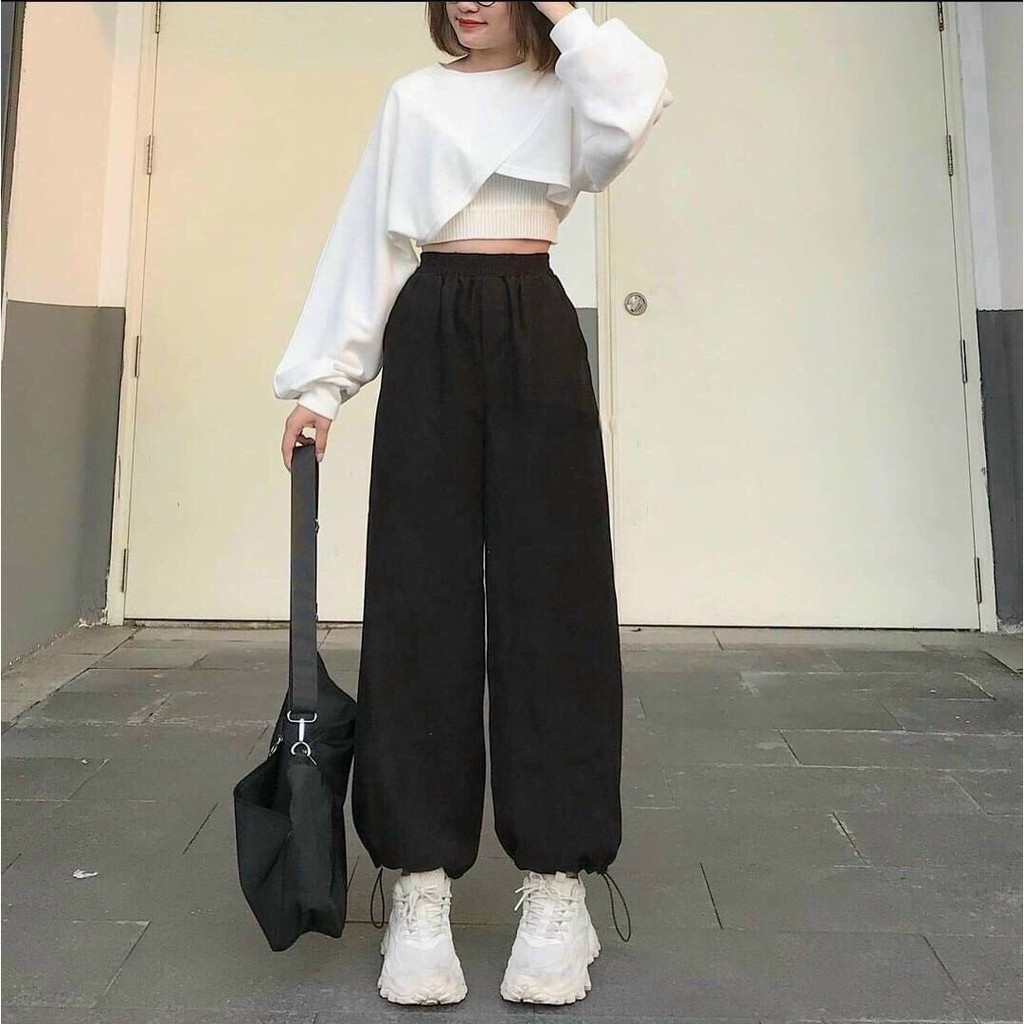 Sét 3 Món Áo Croptop Dài Tay + Áo 2 Dây + Quần Bom Rút Ống Cá Tính, Trẻ Trung, NăngĐộng