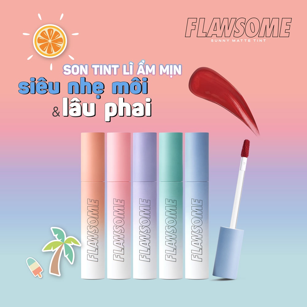 Set 2 cây son trang điểm Flawsome Sunny Matte Tint  - Hồng cam + Đỏ cherry