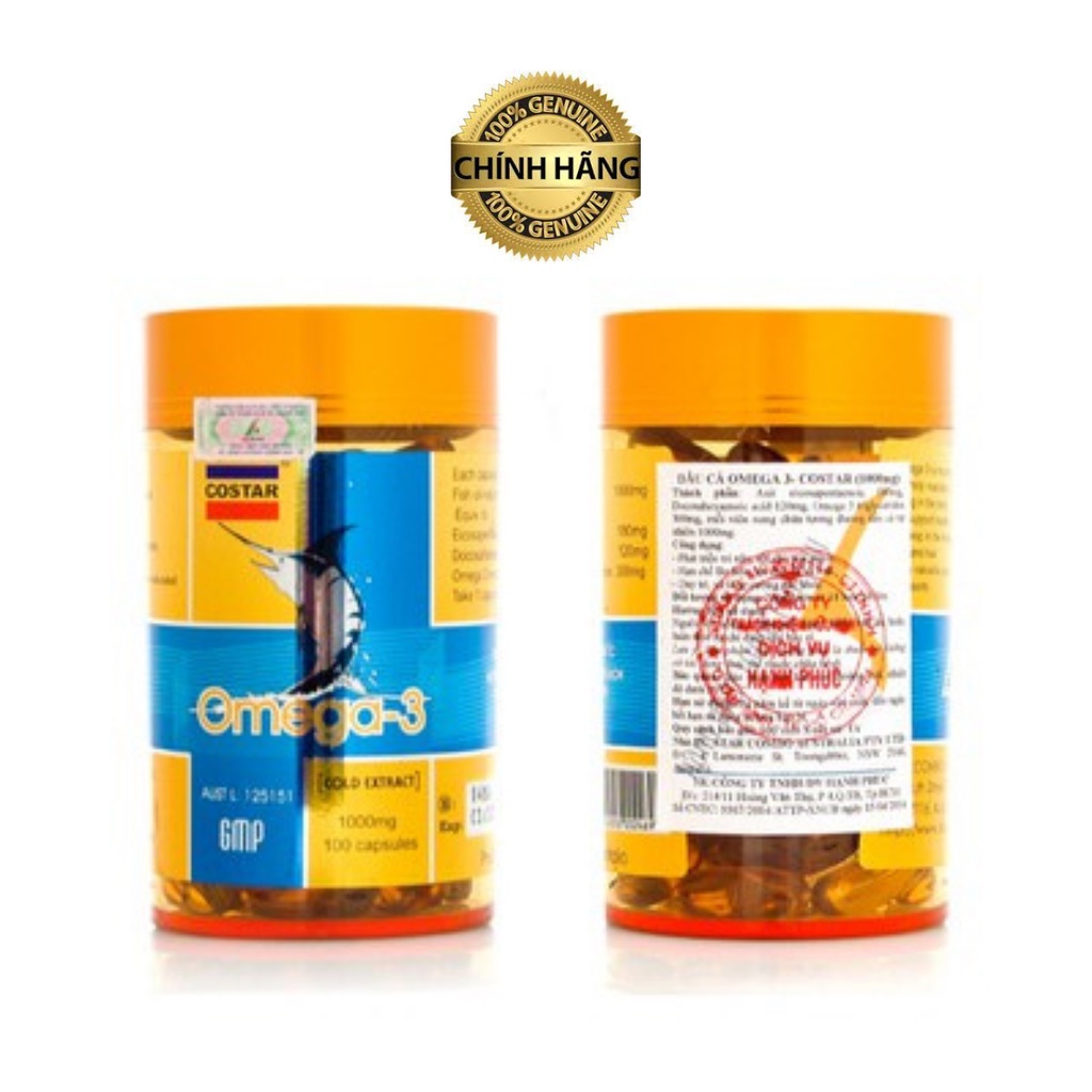 Dầu Cá Omega 3 Costar Úc 1000mg 100 Viên, Hỗ Trợ Tim Mạch, Tốt Cho Mắt, Tăng Cường Trí Nhớ, Giảm Stress, Đẹp Da