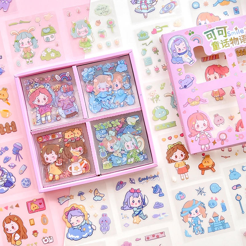 Set 100 Tấm Nhãn Dán Bằng PVC Chống Thấm Nước Họa Tiết Cô Gái Mặt Cười Dễ Thương