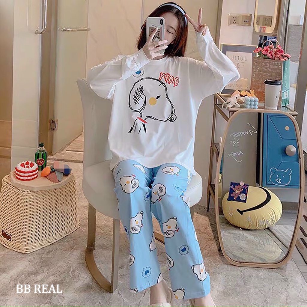 Đồ Bộ Mặc ở Nhà Bộ Đồ Ngủ Nữ Quần Dài Pijama Thun Lạnh Đẹp  Freesize Từ 45-55Kg - BB REAL