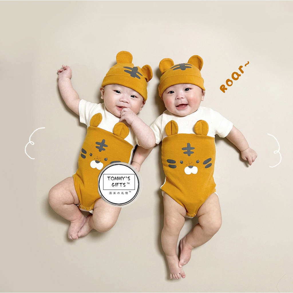Bộ Áo Liền Quần Chất Liệu 100% Cotton In Họa Tiết Hoạt Hình Dễ Thương Cho Bé Sơ Sinh