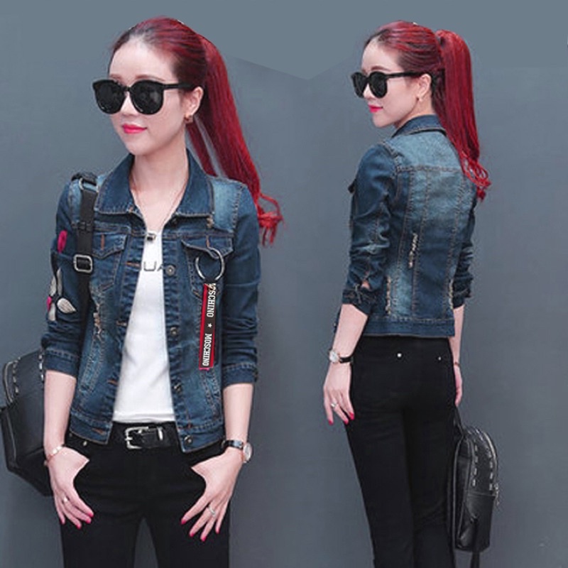 Áo khoác jean nữ thêu hoa bao đẹp size M L XL .