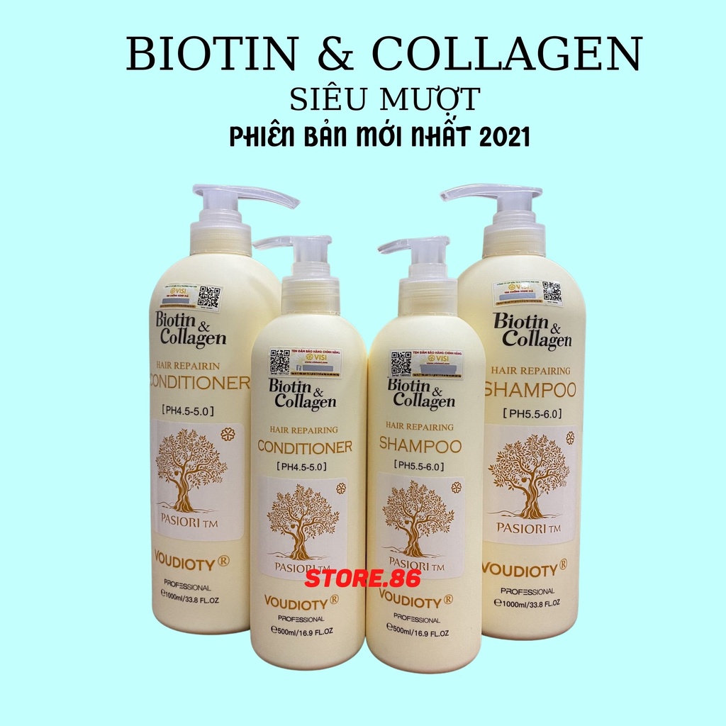 Dầu gội Biotin &amp; collagen voudioty sạch gàu kiềm dầu kích thích mọc tóc chống rụng tóc, dầu gội biotin cặp 500ml–1000ml