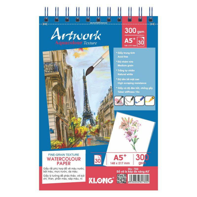 [Mã LIFEBOOK2 giảm 10% đơn 0Đ] SỔ VẼ / GIẤY VẼ MÀU NƯỚC KLONG ARTWORK A5+ / A4+ - 250GSM