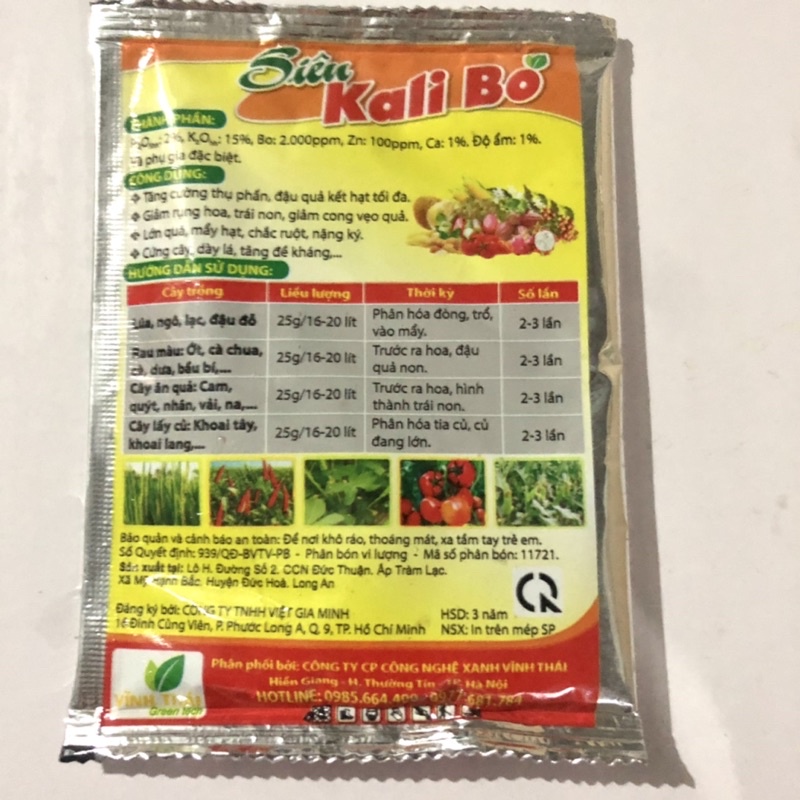 Phân bón Siêu Kali Bo gói 25g Kích Thích Ra Hoa Đồng Loạt,Tăng Đậu Quả, Chống Rụng Trái, thúc lớn trái longf1