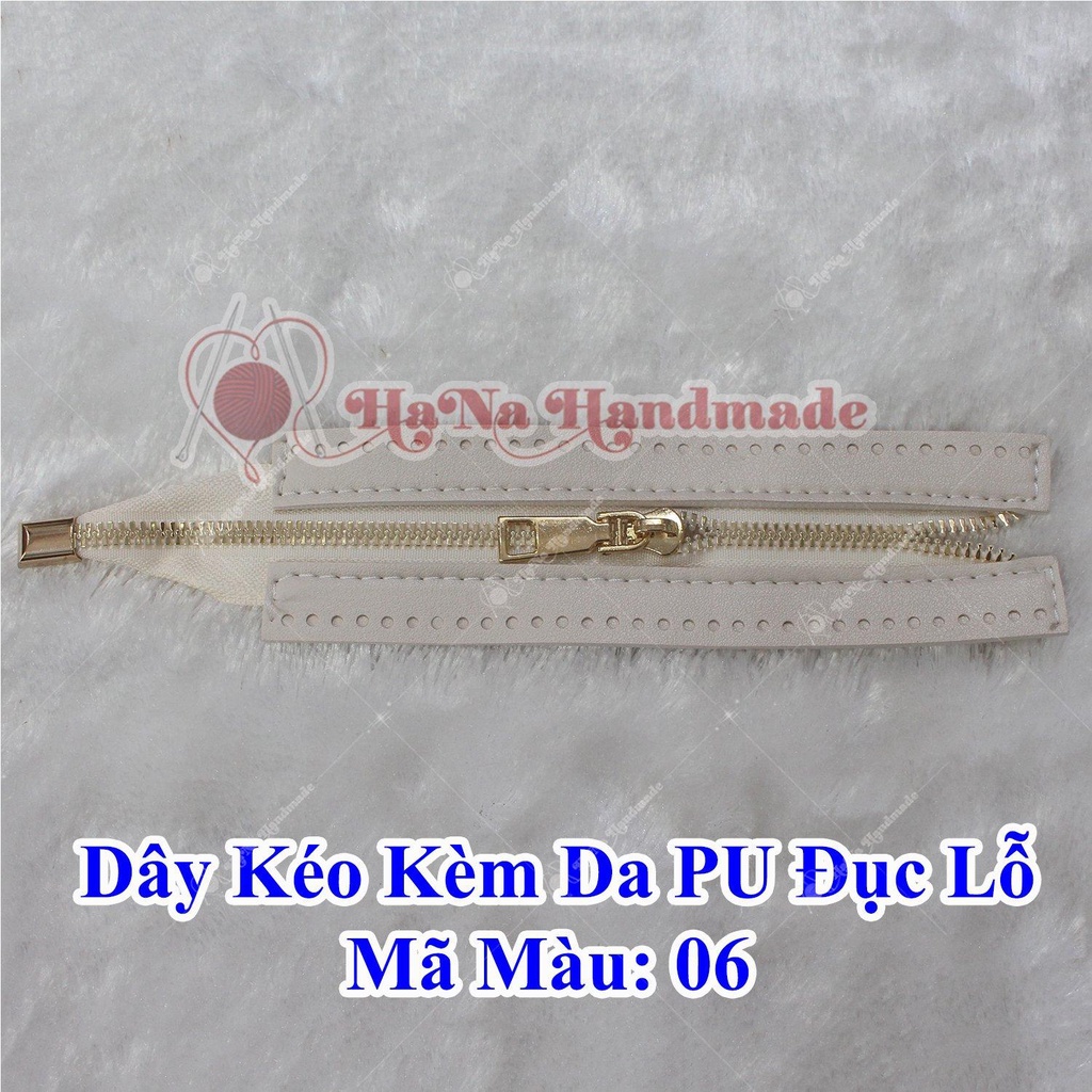 Đoạn dây kéo kèm da Pu đục lỗ 24cm