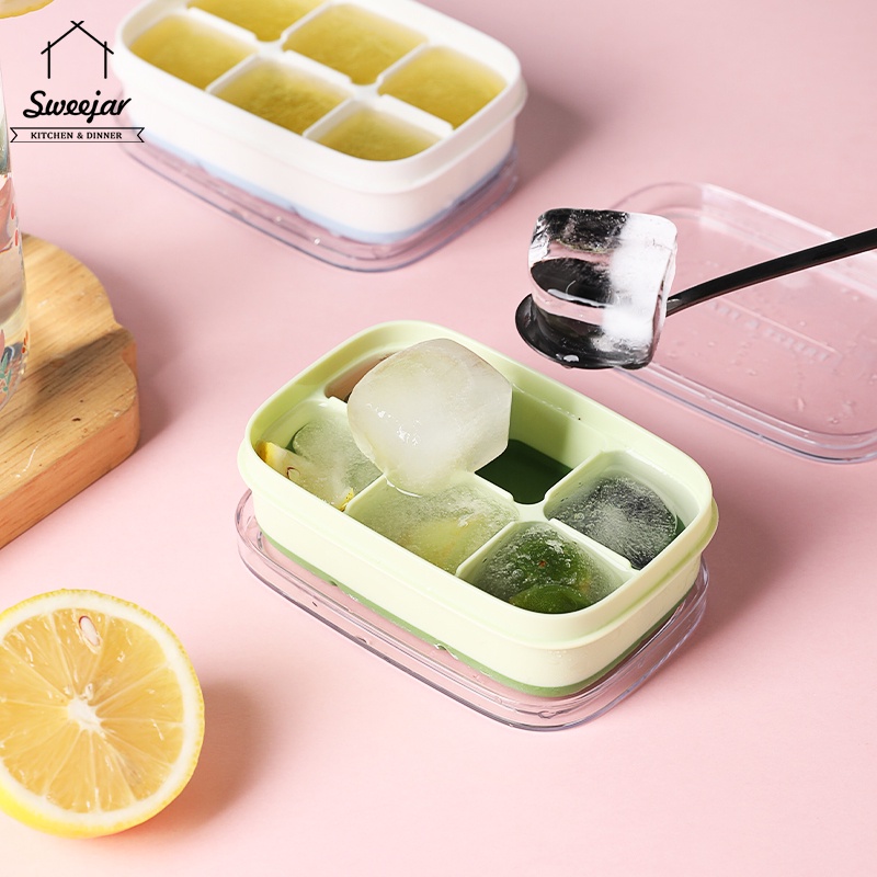 Khay silicone đựng đá 6 ngăn Sweejar có hộp đựng PET có nắp đậy