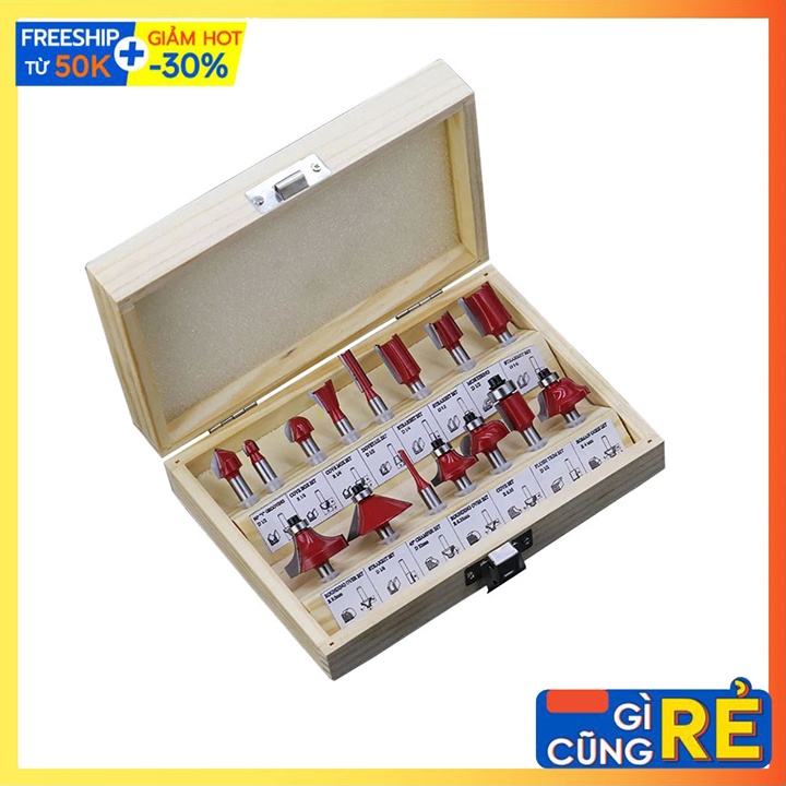 Bộ mũi phay gỗ 6,35mm - Bộ mũi soi gỗ 15 chi tiết