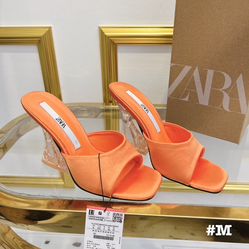 Guốc zara quai lụa ngang gót mica loe xuất dư fullbox