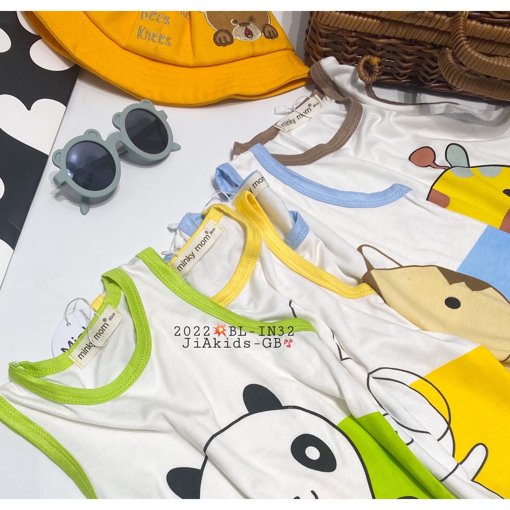 [Bé:8-27kg] Bộ Quần Áo Ba Lỗ Minky Mom Cho Trẻ Em, Vải Thun Lạnh Thoáng Mát Trơn, In Hình Hình Động Vật- Mã: BL-IN32